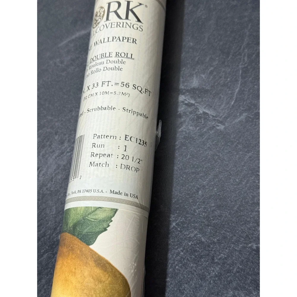 Vintage York Wallcoverings EC1235 Pear Wallpaper‎ Prepasted Never Opened 56 SQFT